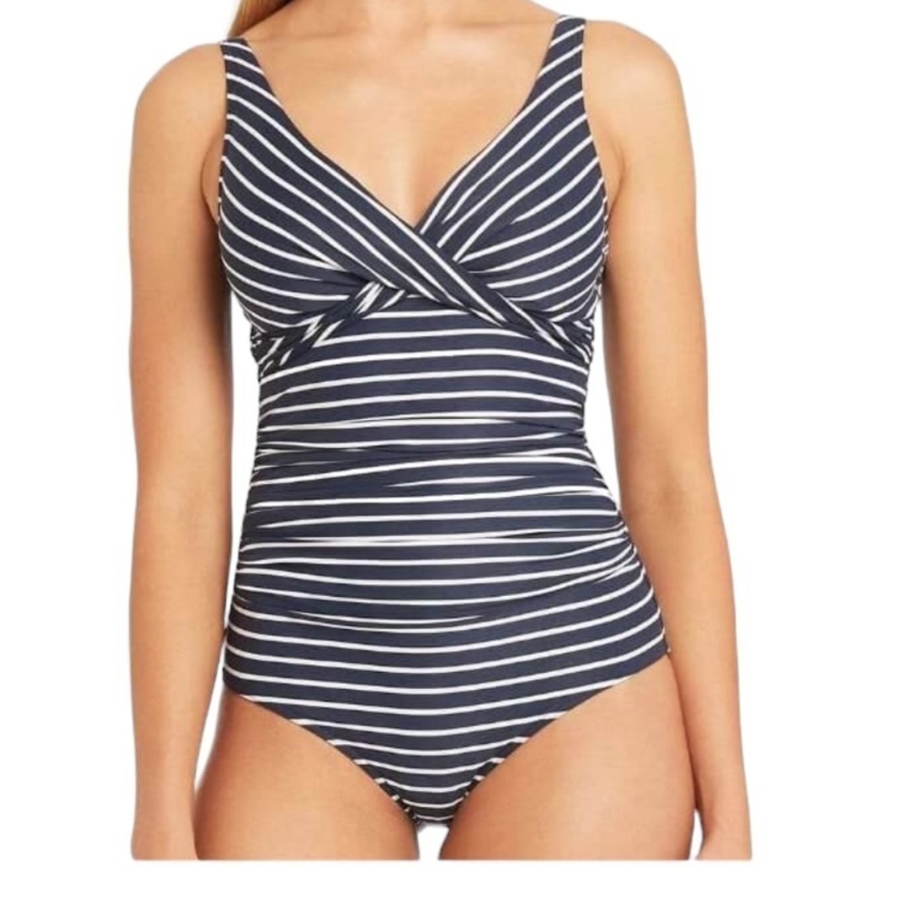 NWOT Sea Level Cross Front Striped One Piece